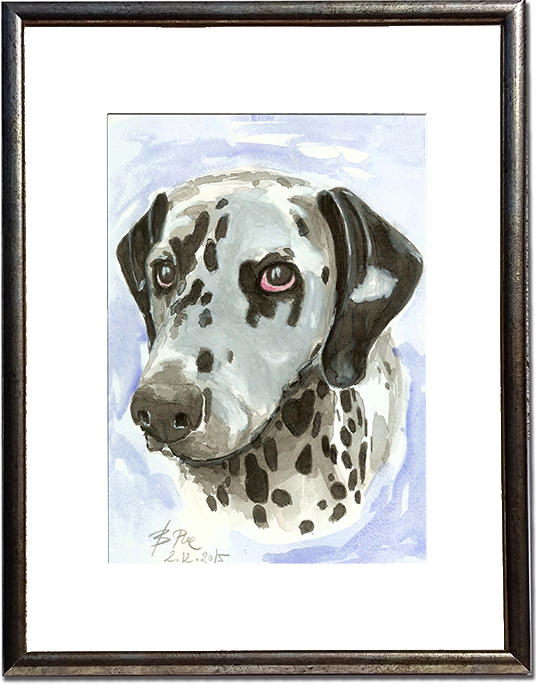 A watercolor portrait of a gorgeous Dalmatian.